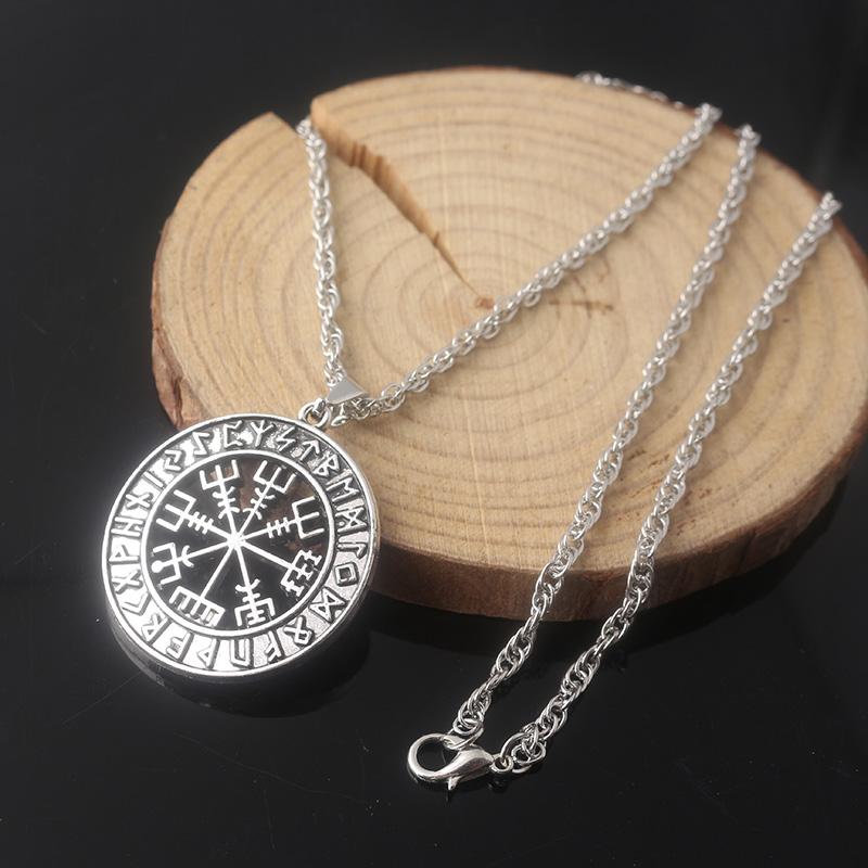 Norse Viking Odin's Runes Necklace Vegvisir Symbol Compass Pendant Vintage Necklaces for Women Men Jewelry