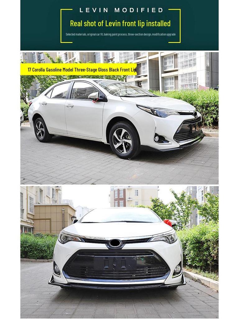 Toyota Levin 17-18 Front & Rear Body Kit: Modified Splitter, Bumper Lip, Spoilers, and Side Skirts.