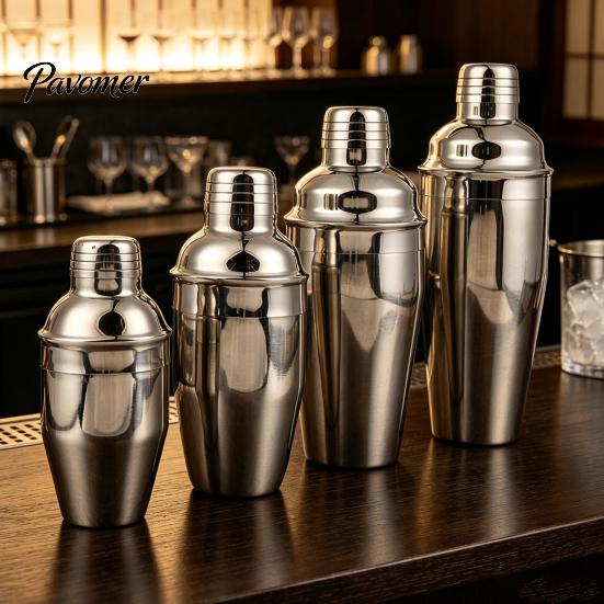 Home Bar Accessories Stainless Steel Cocktail Shaker Cup, Leak-Proof Martini Mirror Polished Three Piece Bartender Tool Easy Cleaning Mixer