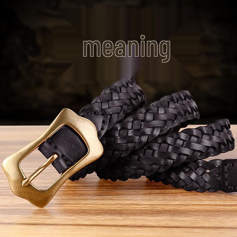 

Женский ремень ручной работы из натуральной кожи 2024 года с пряжкой-штифтом из античной бронзы 80-100 cm чёрный