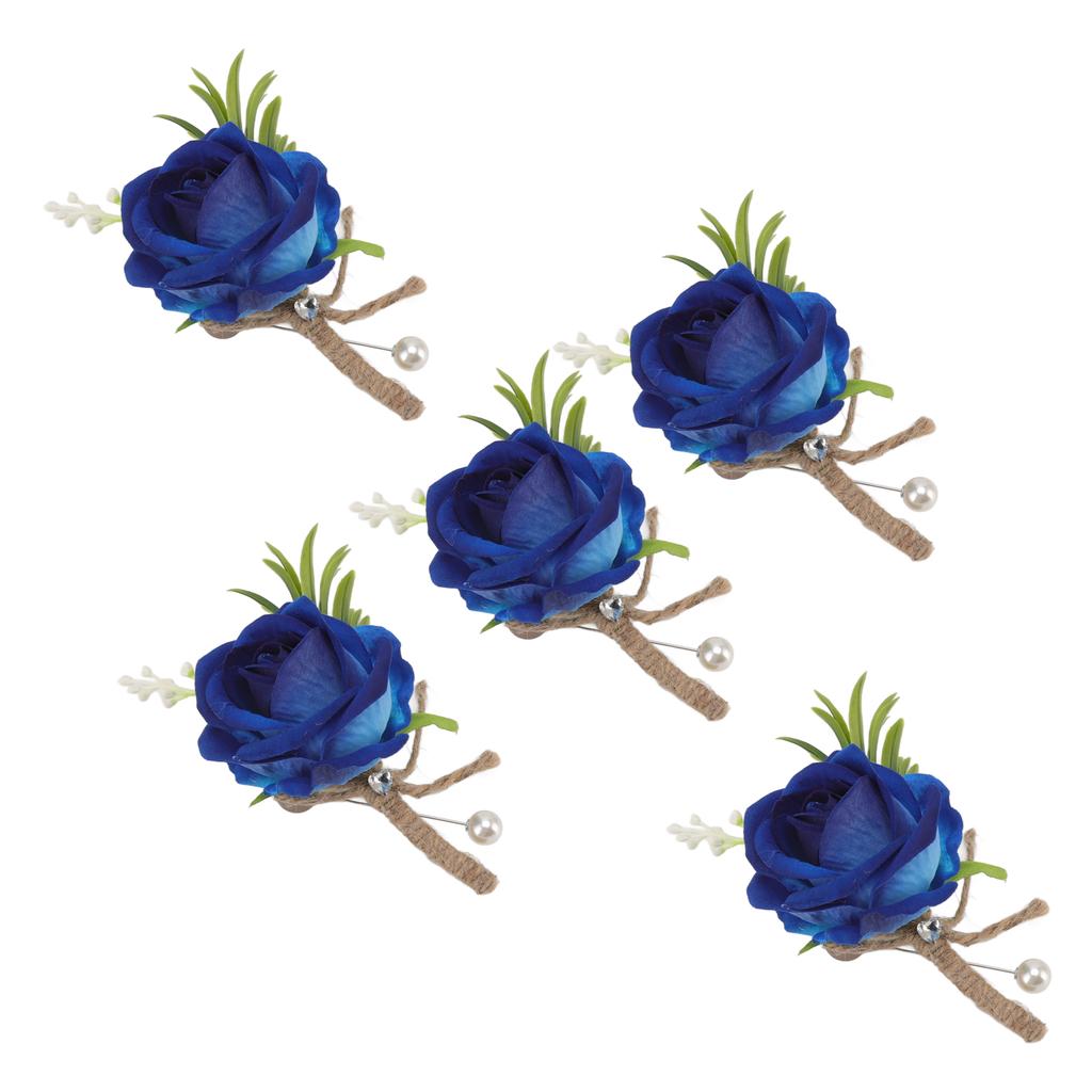 5PCS Wedding Boutonniere Pin Fixed Plastic Artificial Flower Corsage for Bride and Groom