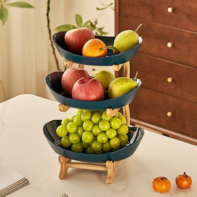 3 Layer Fruit Tray with Wooden Rack, Living Room Snack Plates, Creative Multi-Layer Fruit Basket, Candy Tray, Home Supplies