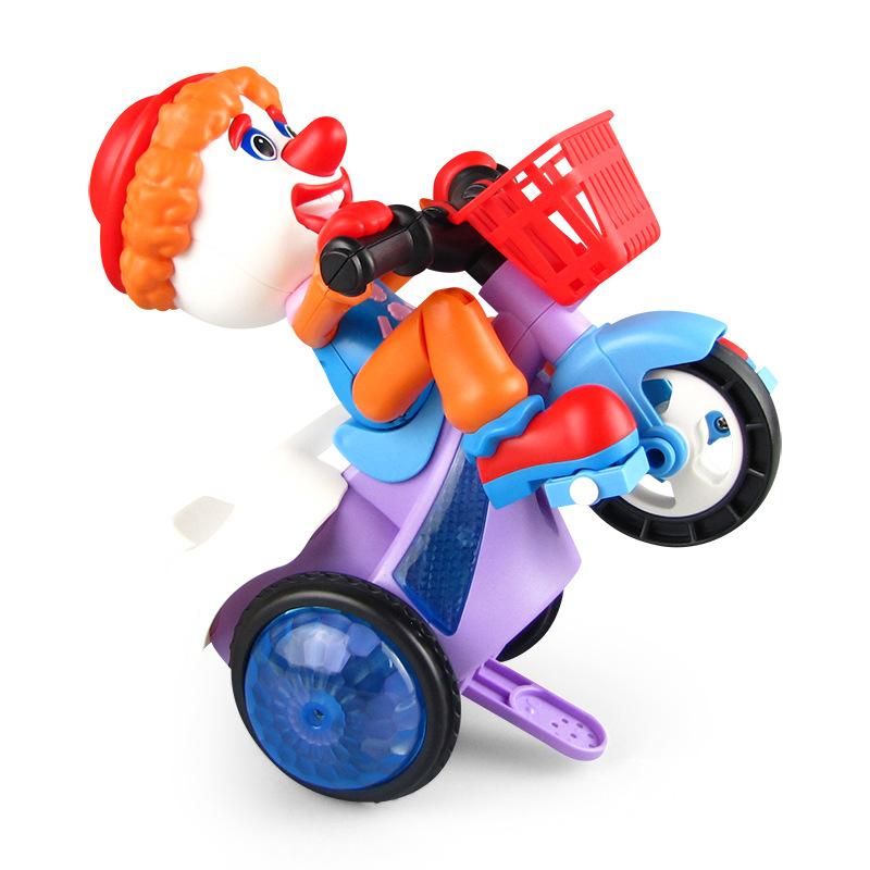 Children's Stunt Tricycle 360 Rotating Music Light Clown Stunt Car Electric Toys