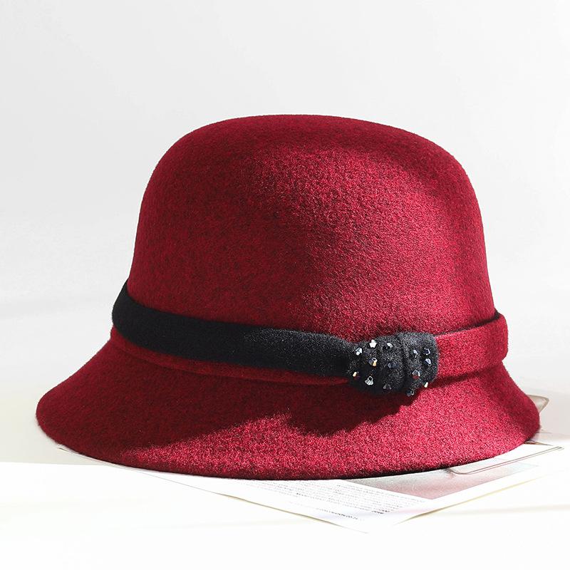 New wool bucket hat women's autumn and winter elegant basin hat outdoor leisure warm woolen top hat