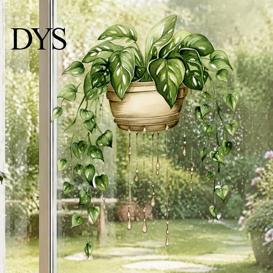 Versatile Plant Wall Decorations Watercolor Potted Stickers, PVC Waterproof Hanging Pothos/Daisy Decals, Removable Easy Peel And Stick Home