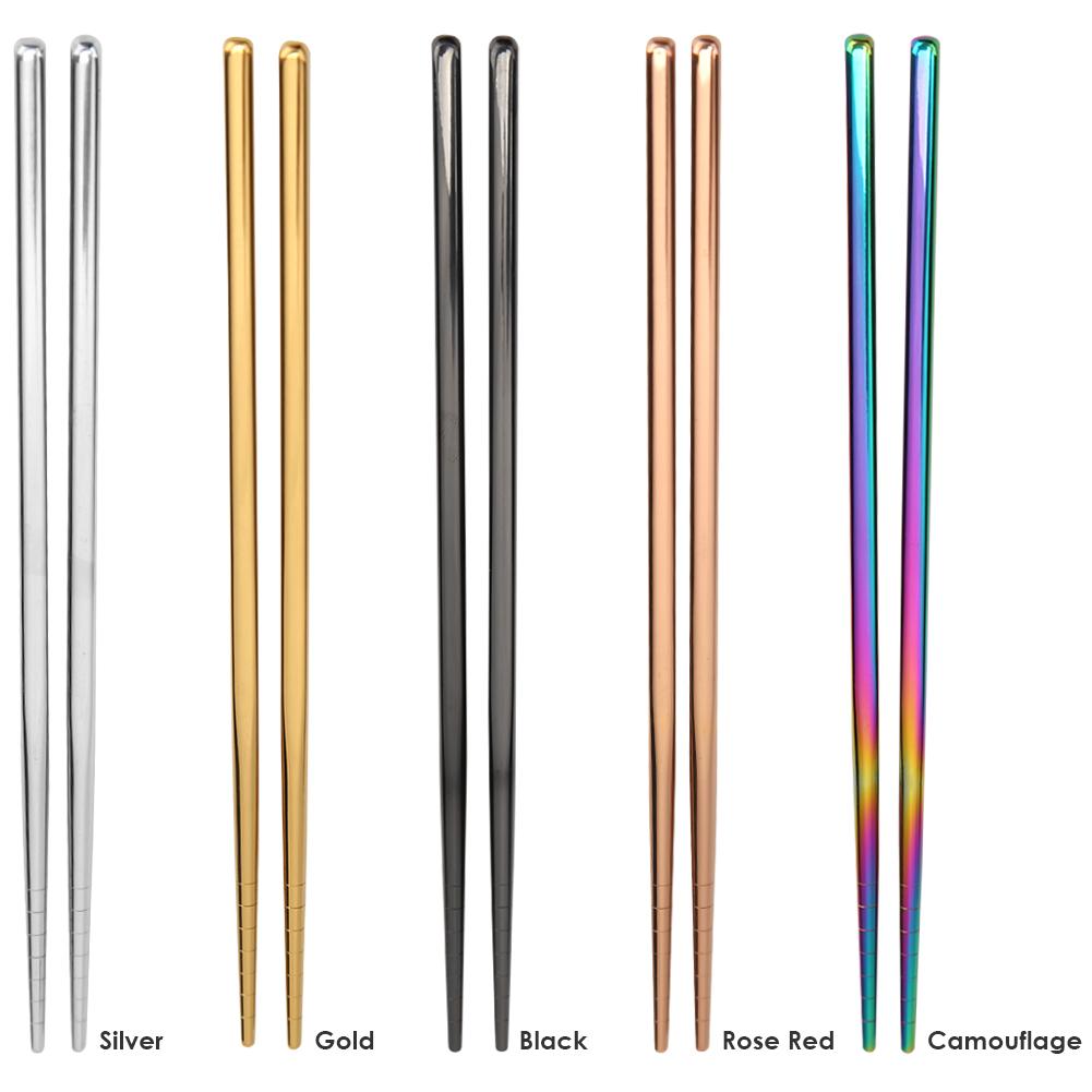 1Pair Chinese/Korean Chopsticks Non-Slip Stainless Steel Chop Sticks Reusable Food Sticks Kitchen Sushi Sticks Tableware