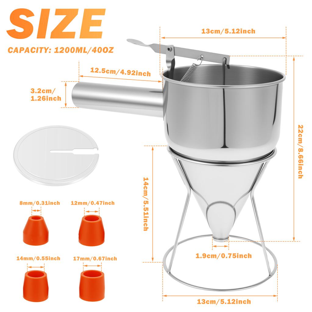 1200 ML Trichterspender Edelstahl Teigspender mit Ständer Cupcake Pfannkuchenteigbereiter zum Backen Küchenzubehör
