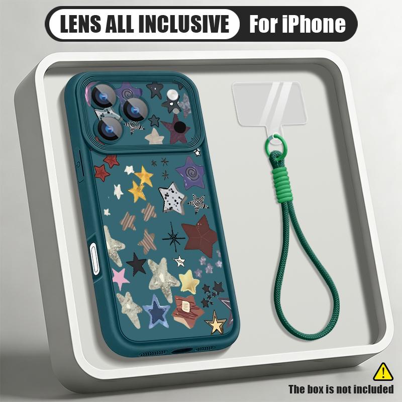 Colorful Stars Print Lanyard Case For iPhone 18 Pro Max Shockproof Bumper Soft Silicone Cover For iPhone 17 16 15 14 13 Pro Max 17E