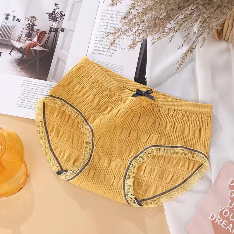 

Крем-пафф Высокоэластичное Однотонное Приятное к коже Девичье Нижнее Белье Со средней посадкой Бант Вязаное Дышащее Кружево Трусы с эффектом подтяжки ягодиц M