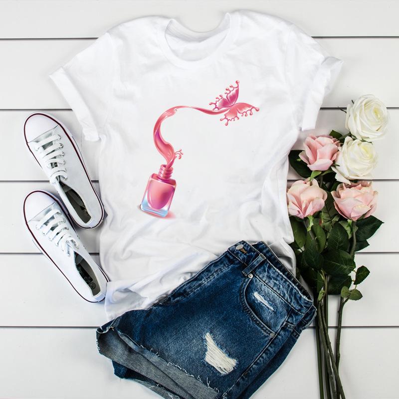 Women'S Fun Nail Polish, Pattern, Print Fashion Women'S T-Shirt Casual Top Ladies
