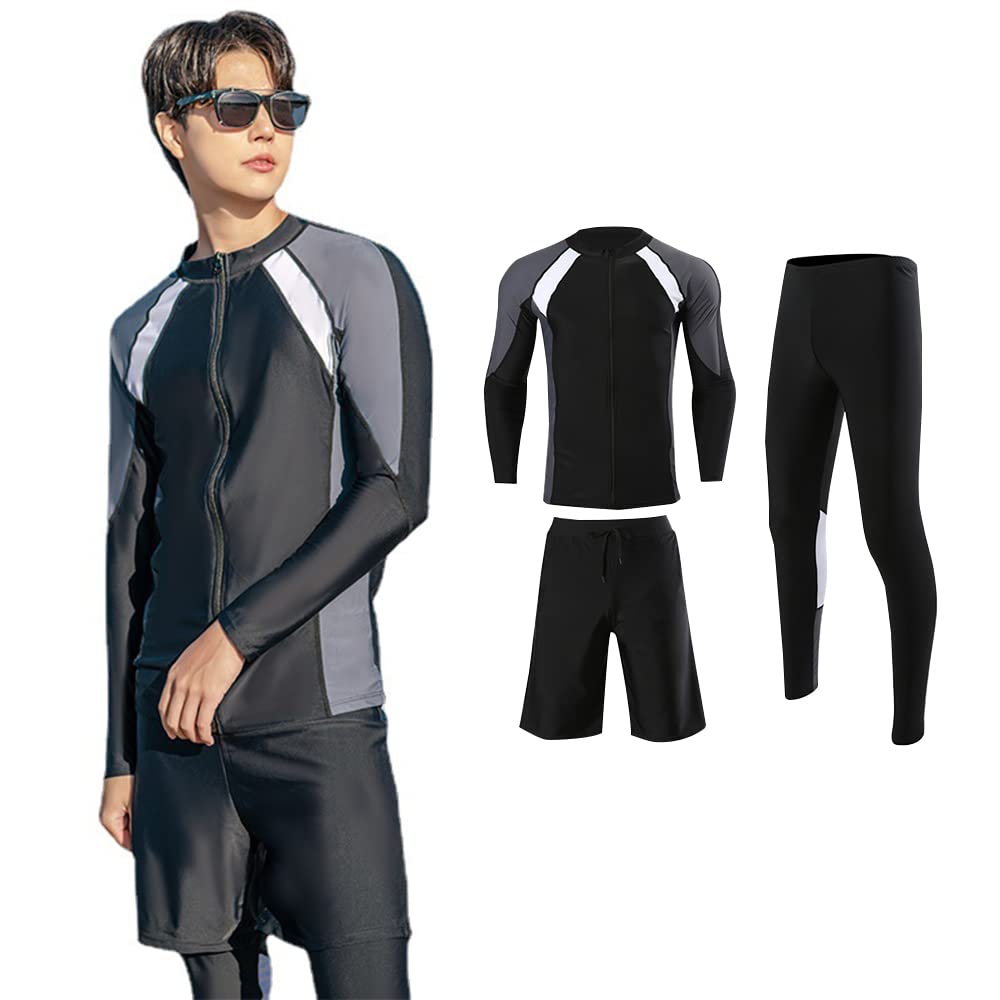 

Мужской рашгард YFMAYI, комплект из 3 предметов для фитнеса, защита от УФ-лучей, длинные рукава, открытая спереди, амфибия, для плавания, влагоотводящий, быстросохнущий