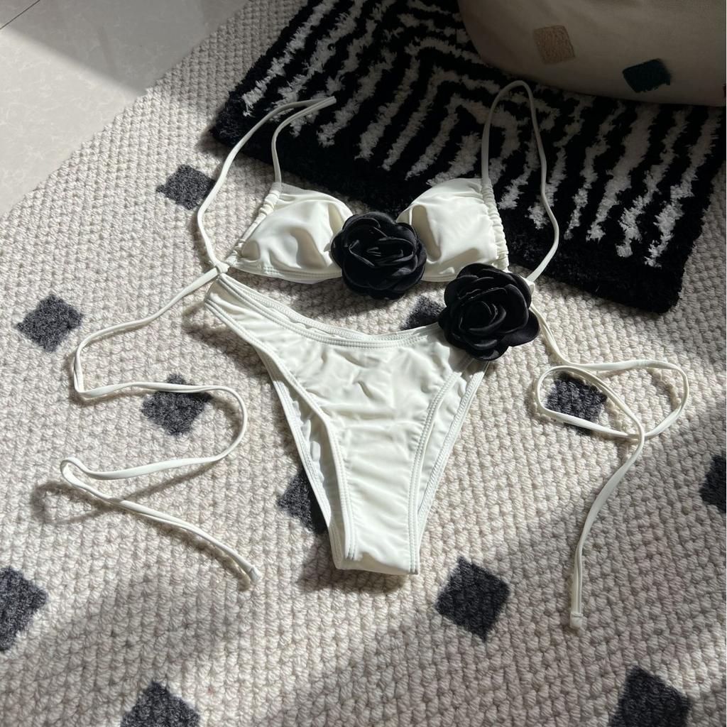1011 European and American solid color rose drawstring strap split swimsuit bikini bikini