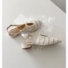 Sheepskin Version~ Woven Hollow Bag Head Sandals Women's One-word Buckle with Bow Thick Heel Holiday Shoes