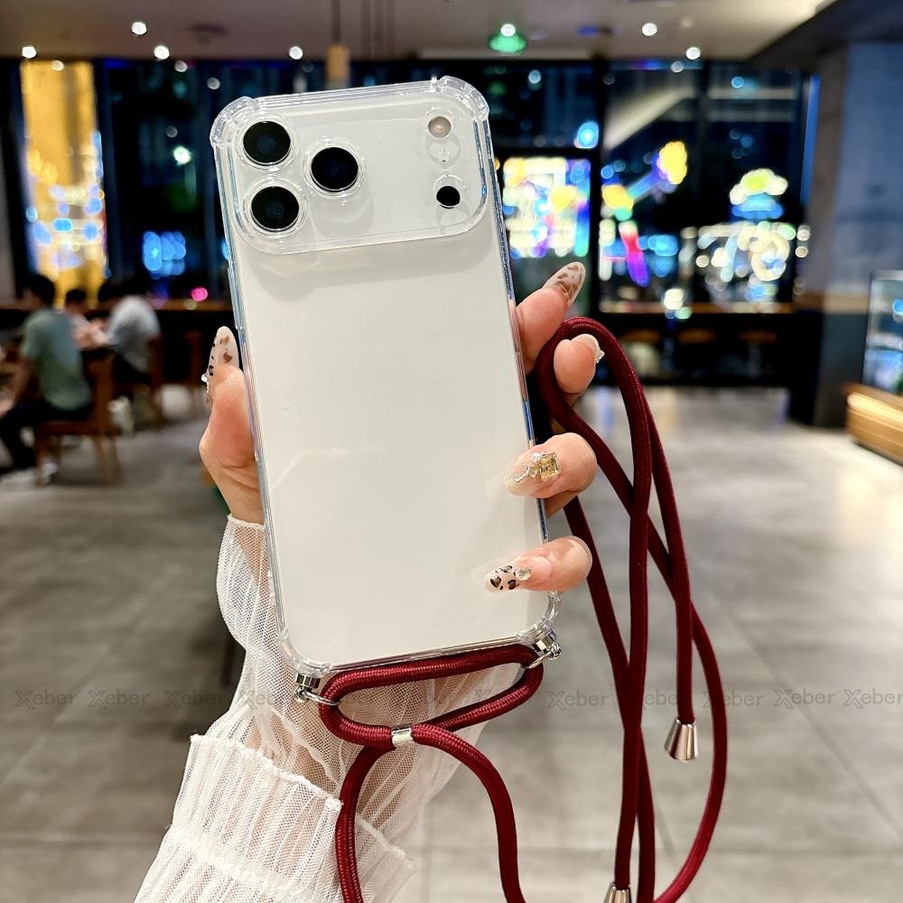 Shockproof Clear Soft Bumper Case For For Iphone 17 16 1 14 Pro Max Plus Crossbody Lanyard Necklace Strap Cord Nylon Rope Cover
