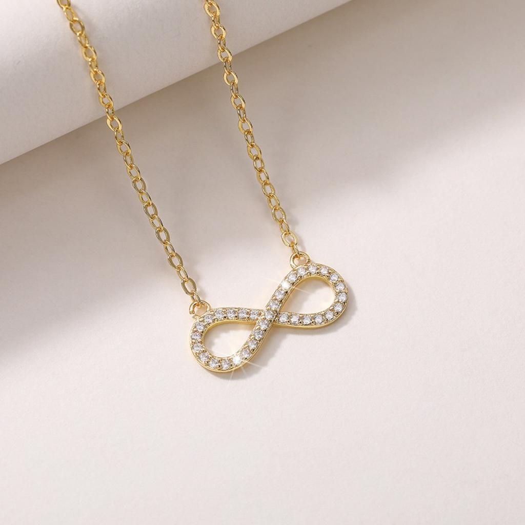 Full Paved Infinity Symbol Pendant Women Slim Cable Chain Clavicle Necklace