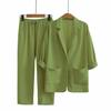 Spring Summer Women Cotton Linen Blazer Suit Solid Notched Long Sleeve Coat+Pants 2pcs Leisure Loose All-Matched Female Sets