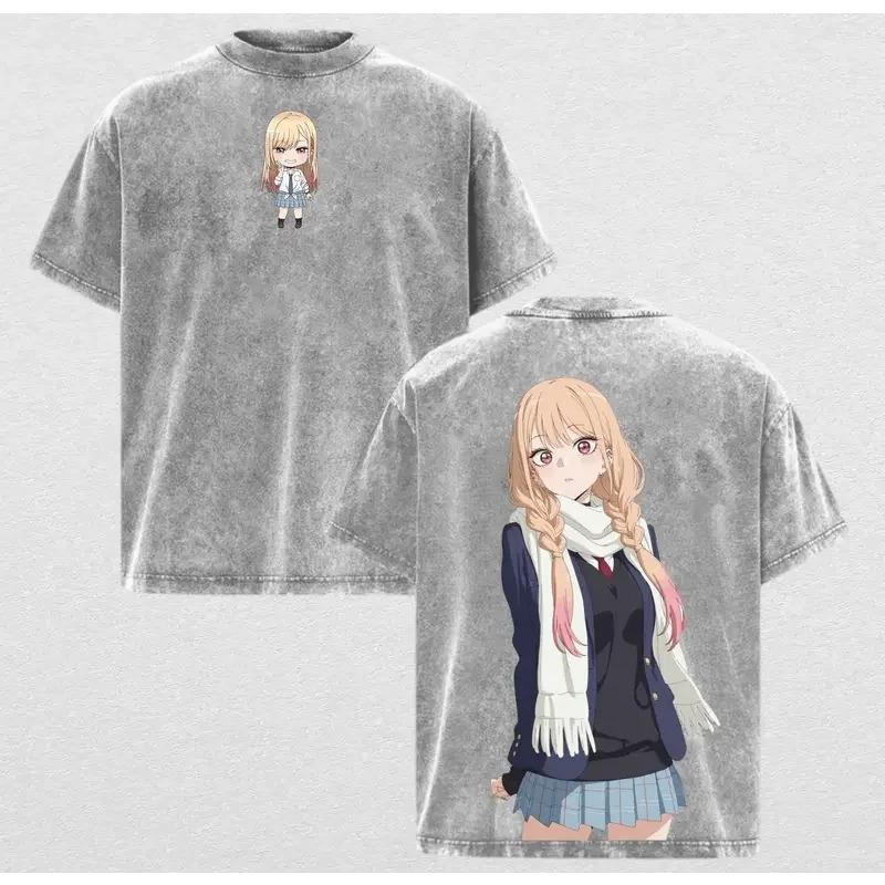 Kitagawa Marin Printed Tee Anime My Dress Up Darling Tshirt Men Women Retro Washed T-shirts Harajuku Unisex Cotton Loose T Shirt