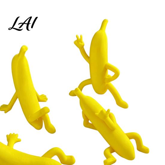 Creative Desk Man Figurine, Funny Banana Ornaments 4PCS 3D Printed Character Desktop Shelf Decor