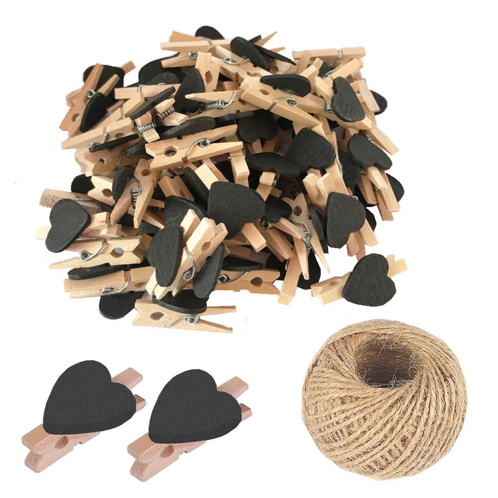 Mini Wooden Heart Clothespins, Multicolor Small Clothespins with Heart,  Tiny Clothes Pins with String for Photos Display,DIY Craft,Wedding Decor