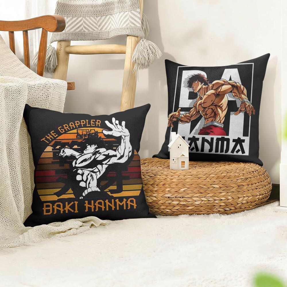 Anime HHanma BBaki Cushion Cover Natural Linen Organic Fabric DoubleSided Printing Sofa Home Decor Gift Pillow Case