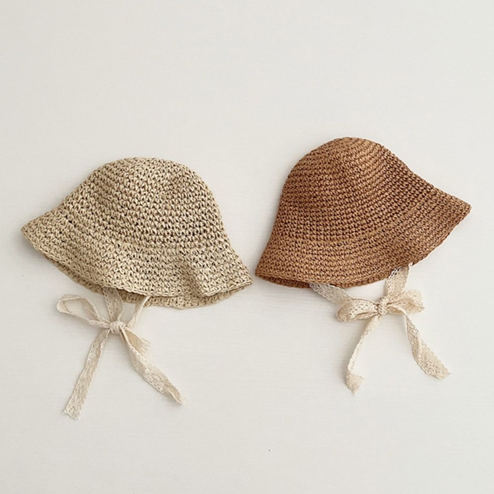 Spring Summer Children Straw Hats Outdoor Baby Sun Hat Trendy Lace Ribbon Straw Hat for Kids
