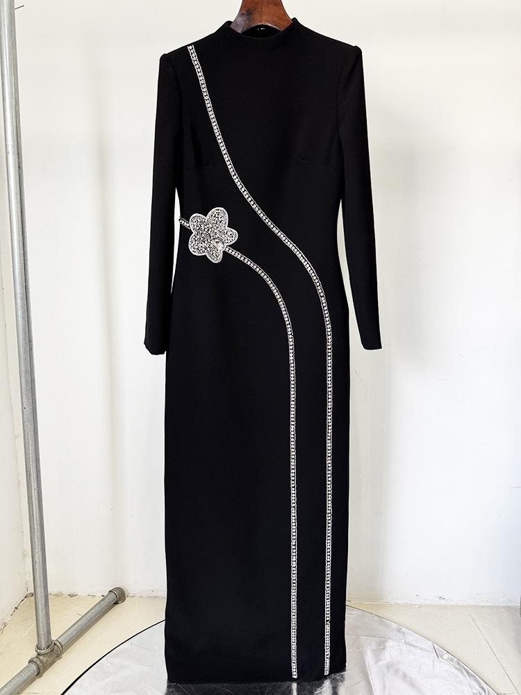 2025 Elegant Long Sleeve Beaded Rhinestone Gown
