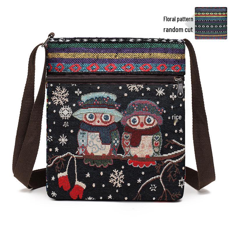 Damen Canvas Umhängetasche - Niedlicher chinesischer Stil, ethnisches Miao-Design, vielseitige gewebte Stoff Schulter- & Handytasche