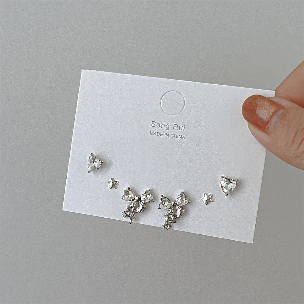 

INS Y2K розовые серьги-гвоздики в форме сердца для женщин и девочек корейский комплект сережек-бантов с подвесками из сладких кристаллов модные ювелирные изделия