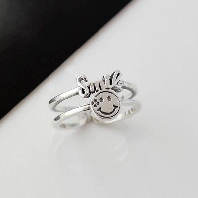 Yintai Fei: Women's Double Layer Smiley Face Open Ring – Japanese Korean Style, Adjustable Vintage Design
