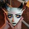 Yousheng Sheep Horn Demon Halloween Face Guard Terrifying Human Face Guard Scary Prop Parties Haunted House Scares Animal Face Guard