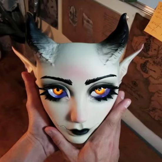 Yousheng Sheep Horn Demon Halloween Face Guard Terrifying Human Face Guard Scary Prop Parties Haunted House Scares Animal Face Guard