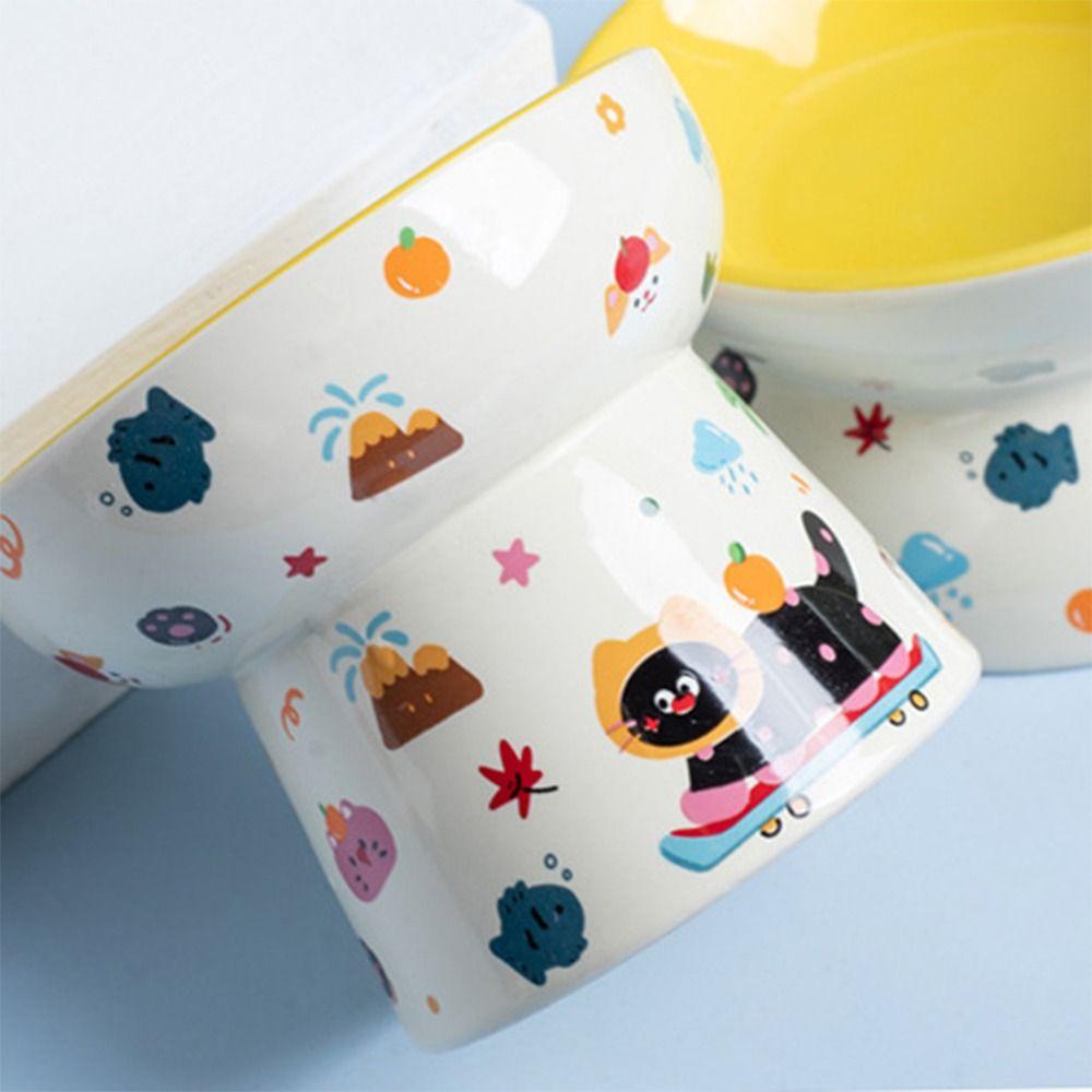 Ceramic Cat Bowl Anti Tipping Large Capacity Dog Food Feeding Basin Flat/Slanted Mouth Non-slip Pet High Foot Bowl Kitten Puppy