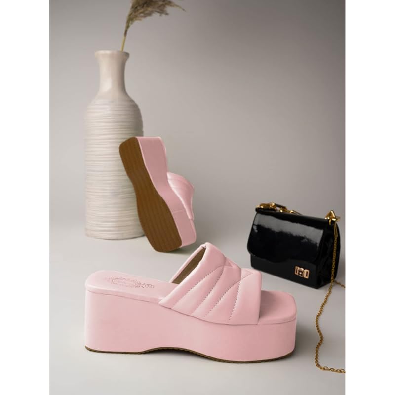 Shoetopia Retro Style Mauve Platform Heels For Women & Girls /Uk4