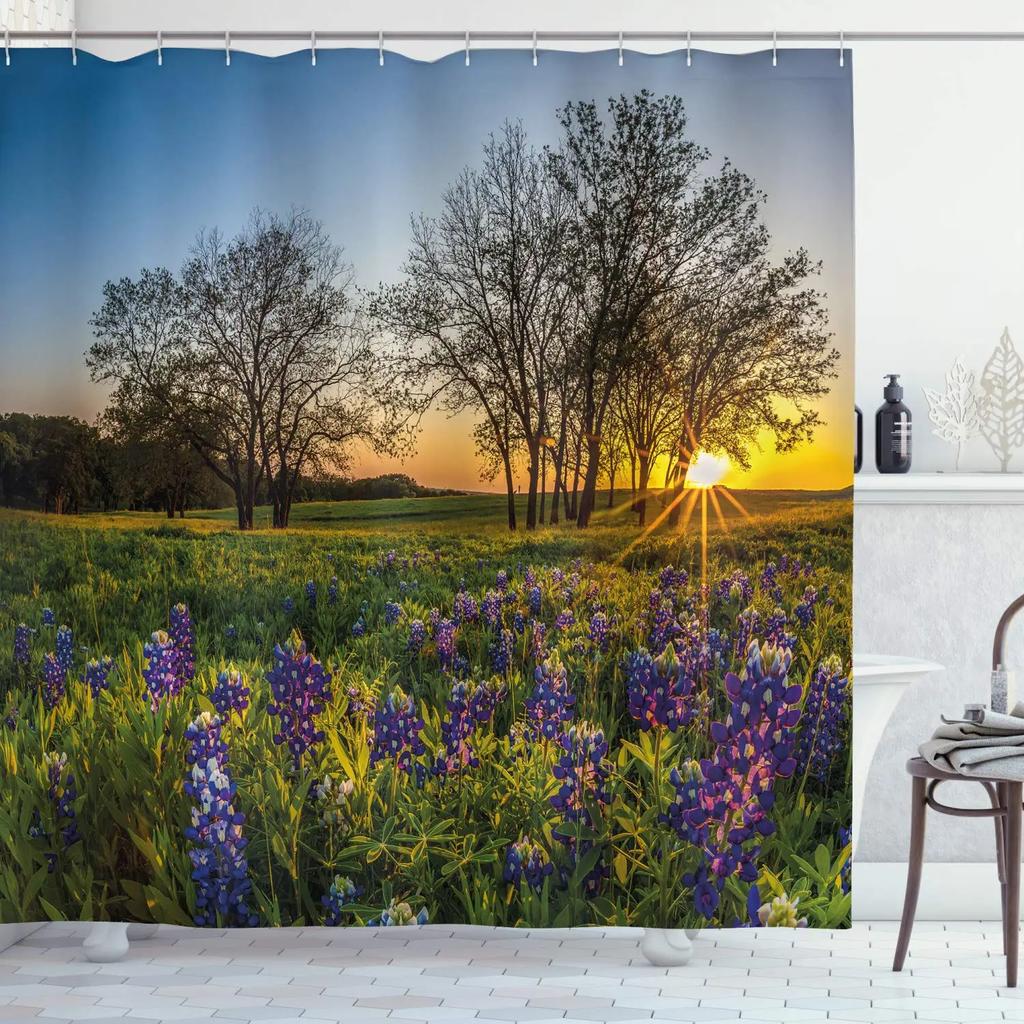 Waterproof Shower Curtain Stained Glass Meadow Flower Dragonfly Polyester Fabric Bath Curtain Home Hotel Bathroom Shower Curtain