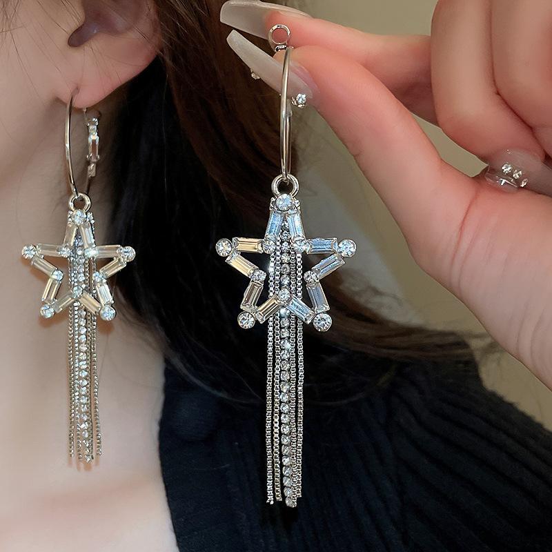 European and American Exaggerated Diamond-encrusted Flower Bow Fringed Earrings Personalized Earrings Internet Celebrity Temperament Earrings