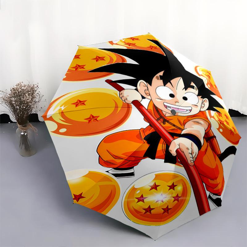 1 PC Automatic Folding Umbrella - Son Goku Pattern Portable Foldable Design With 8 Ribs Christmas Birthday Gifts