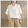DIMANAF 2026 Women Plus Size New Summer Blouse Shirt Short Sleeve Solid Casual Loose Cotton Lady Tops Shirts