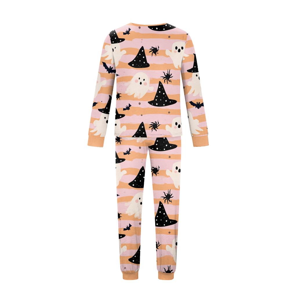 Family Matching Halloween Print Pajama Set Long Sleeve Tops and Pants for Parents and Kids