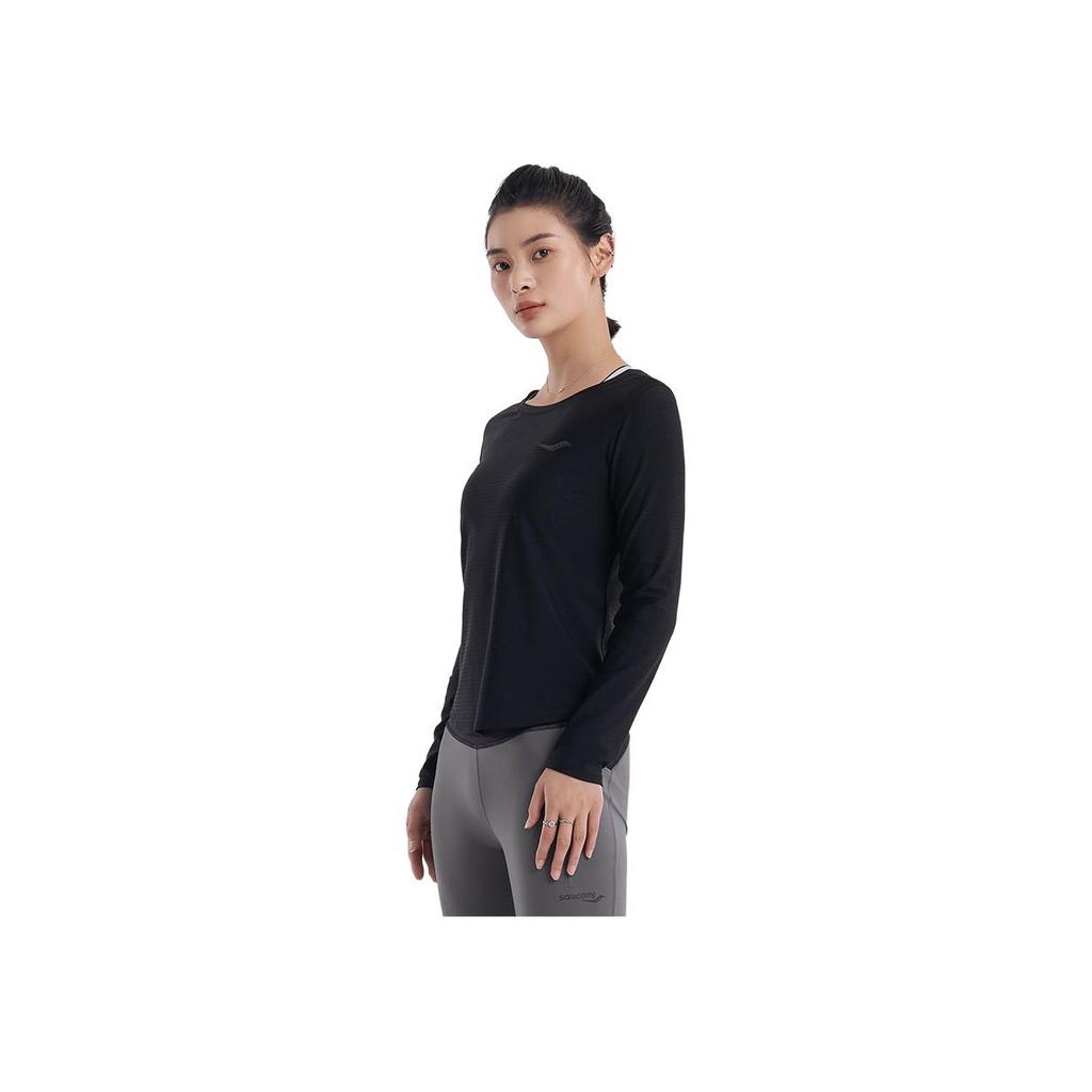SAUCONY Comfortable Casual Sports Long Sleeve Knit Top Women Tops Black SC1220059-2