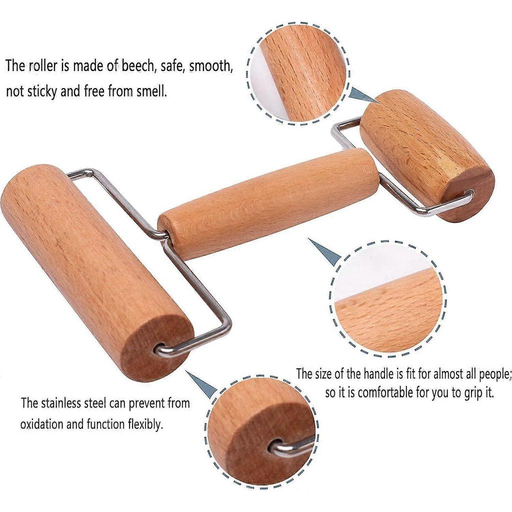 Wood Pastry Pizza Roller 2 Pieces Non Stick Wooden Rolling Pin for Home, Kitchen
