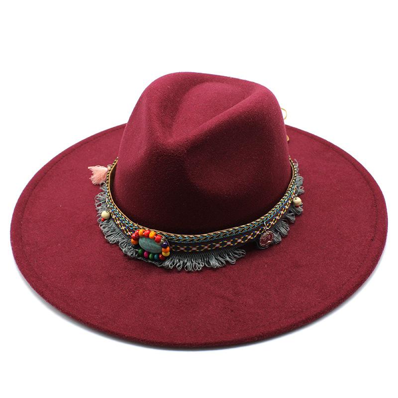 Ethnic Style Woolen Big-Brimmed Jazz Top Hat For Men And Women 9.5Cm Big-Edged Jazz Hat Church Hat