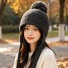 Cute hairball lace-up ear hat retro knitted wool hat autumn and winter outdoor cold-proof face little Lei Feng hat