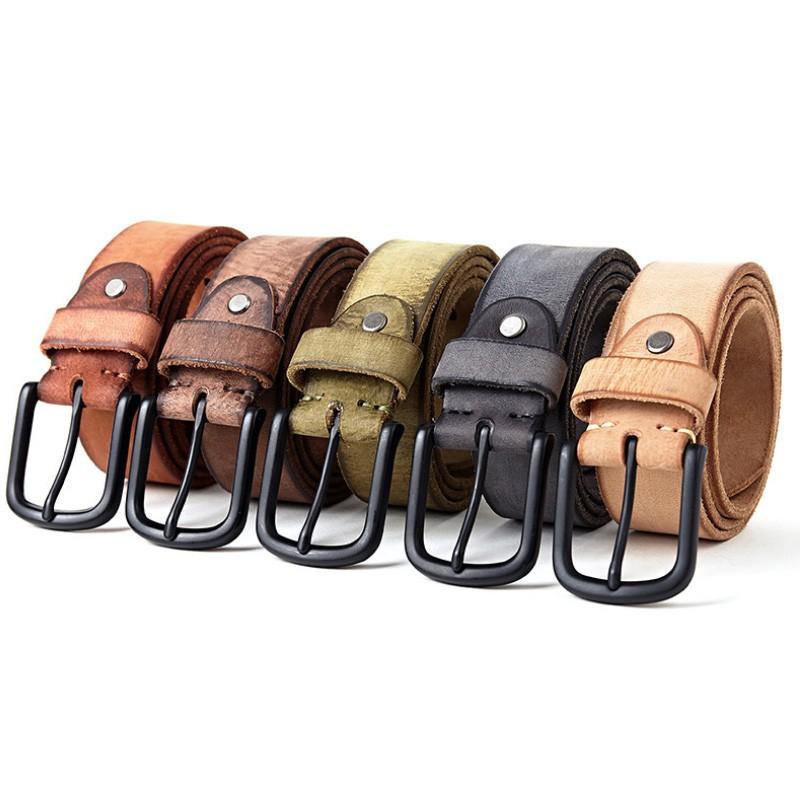 2025 Herren Rindsleder Gürtel Kaffee Schwarz Freizeitgürtel mit Metallschnalle Vintage Westernstil für tägliche Business-Outfits