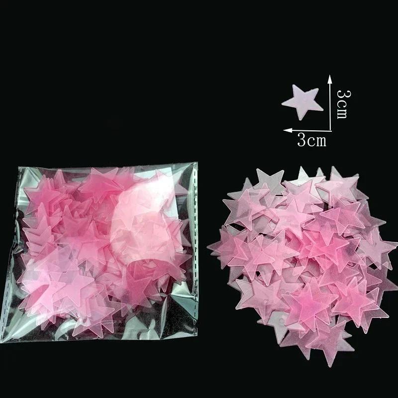 

50/1000Pcs Glow in The Dark Stars Wall Stickers Luminous 3D Fluorescent Adhesive Decoration for Home Baby Kids Bedroom Ceiling 50PCS розовый
