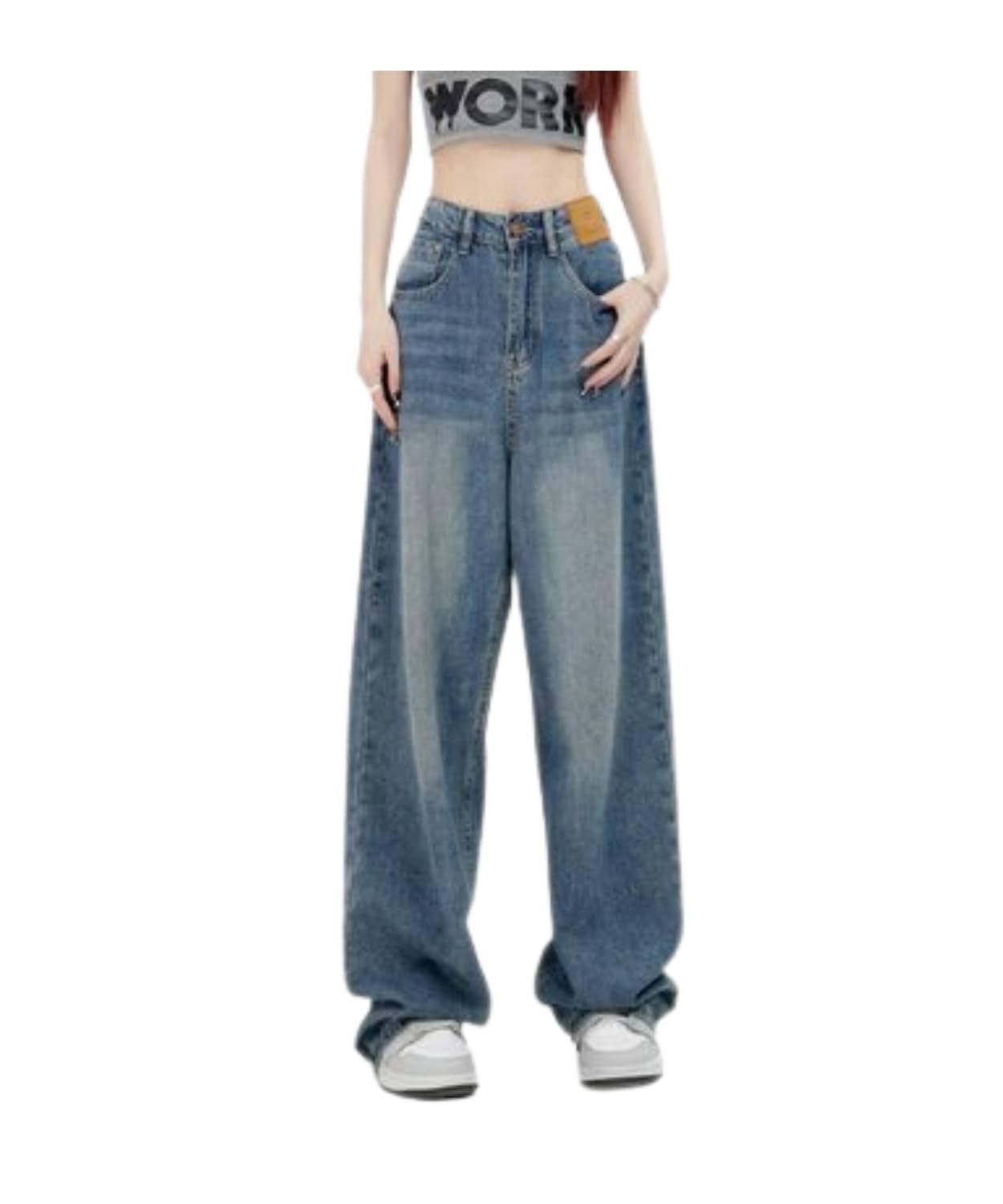 

Джинсы Lunenon Soleil Свободные Деним Идеально для Весны и Плюс Размера и Подходят для Коротких Ног Женские Брюки с Высокой Талией и Широкими Штанинами, Стройнящие, Визуально Удлиняющие, синий