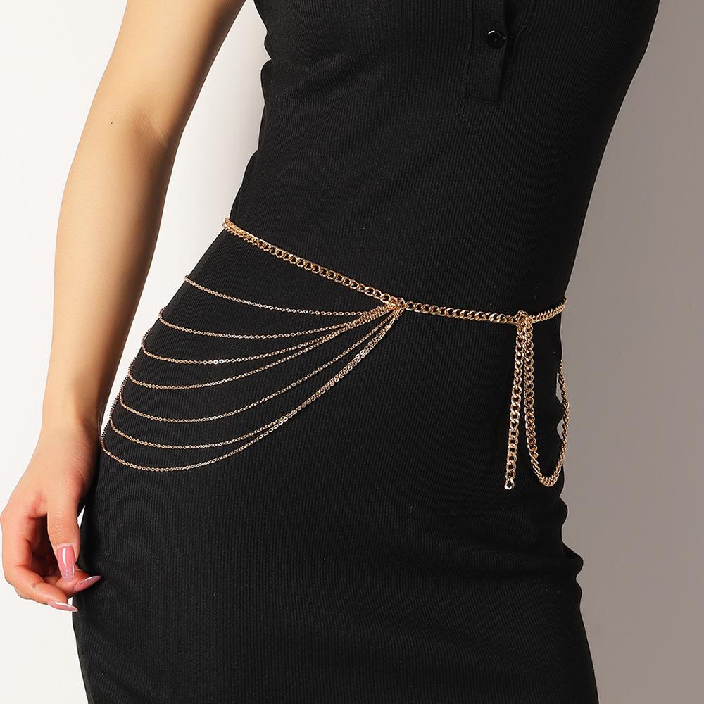Versatile Multi-layer Simple Chain Body Chain Female, Retro Sexy Punk Metal Waist Chain