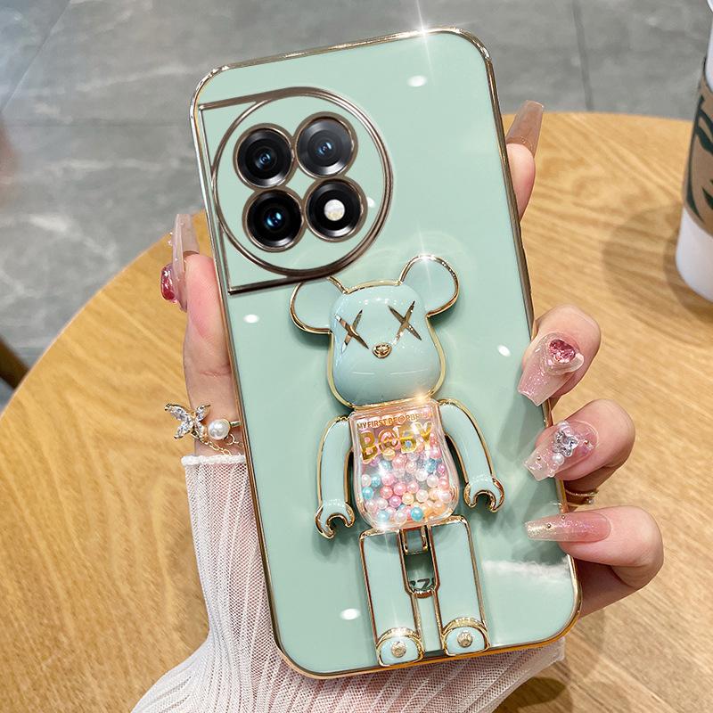 Applicable to OnePlus ACE2Pro mobile phone case electroplating all-inclusive 1 + 13 cartoon candy bear folding bracket anti-drop protection