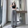 Retro Plaid Casual Trousers for Women In Summer Thin Small Drooping Wide-leg Pants White Design Drawstring Trousers for Women