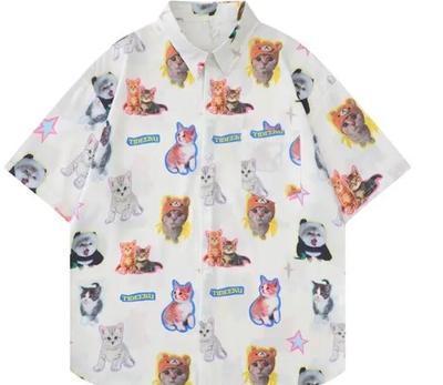 Women Casual Short Sleeve Shirt Animal Pattern Beach Shirt Loose Fit Button Down Collar Summer Top Lightweight Breathable Fabric
