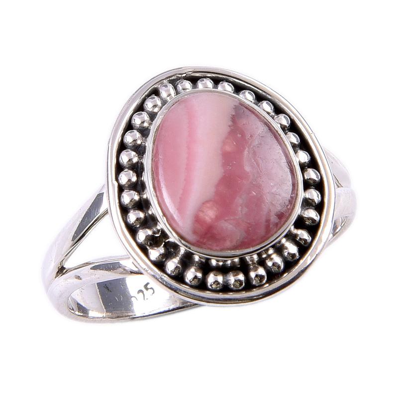 Natural Rhodochrosite Gemstone 925 Solid Sterling Silver Jewelry Ring S.8 d9m97